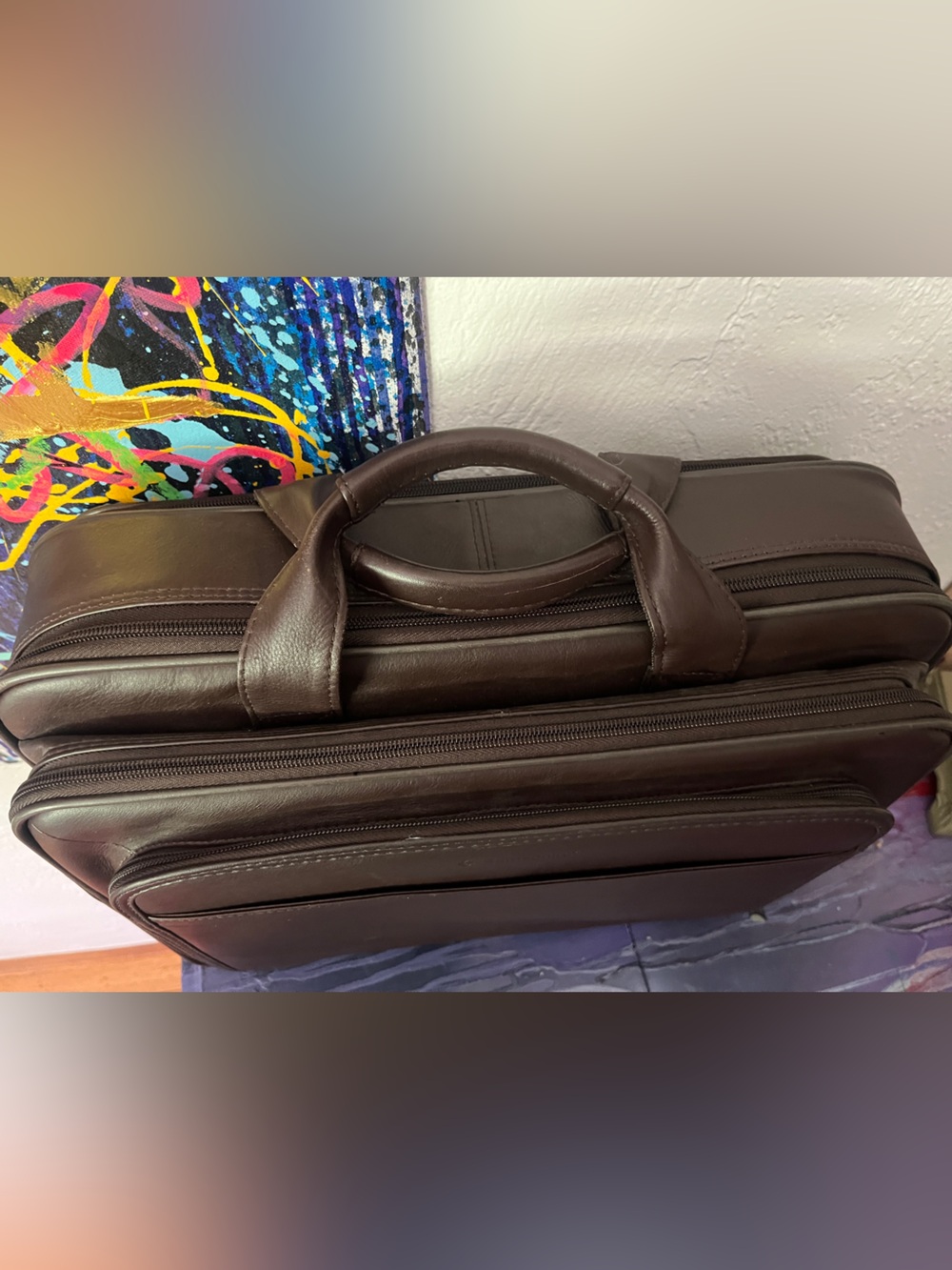 Samsonite Dark Brown Leather Briefcase with Dual Zippered Compartments
